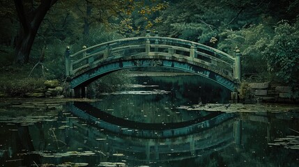 The pale bridge over a pond