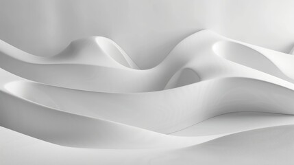 Fototapeta premium Clean and minimalist wave-like forms in white, seamlessly blending with a clean background to create an elegant and serene visual composition.