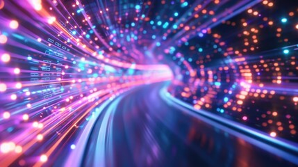 Dynamic high-speed data network with slick, glossy, and glowing lines of light