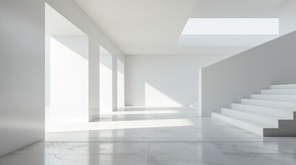 Obraz premium Elegant architectural scene with smooth white surfaces and a clean, open background, highlighting simplicity.