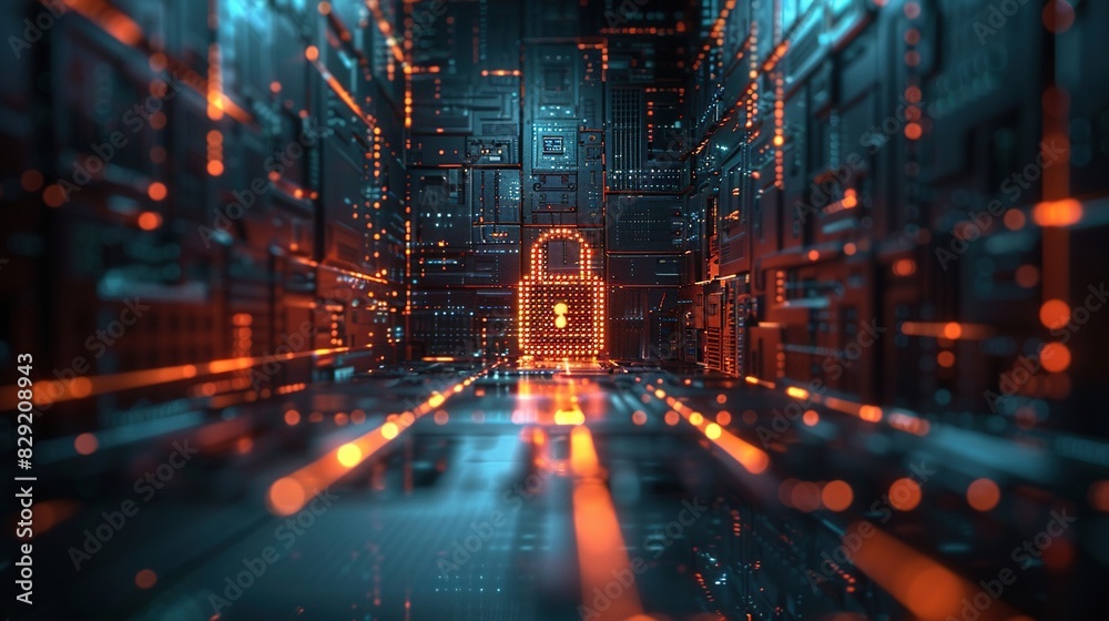 Wall mural digital image of the lock. the concept of aesthetic security. big data flow. modern data safety back