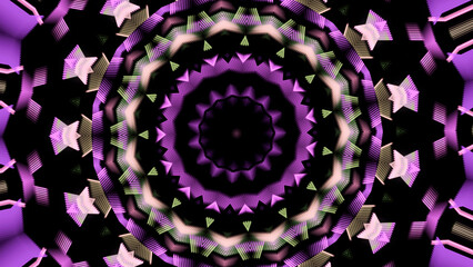 Abstract motion of kaleidoscope with geometric pattern. Animation. Ornamental mandala with repeating fractal shapes.