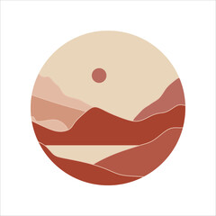 Circle mountain landscape background vector element