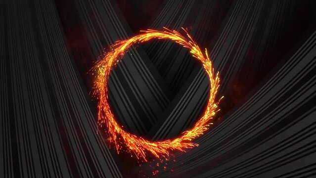 animated video of a rotating circle of fire on a dark background