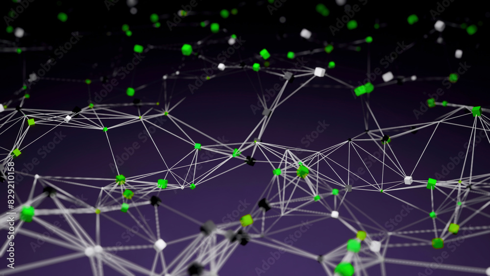Aufkleber polygonal chains with moving cubes. design. flashing lines in moving chain with cubes. network movin