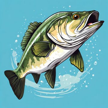 green bass jumping blue water clip art preview