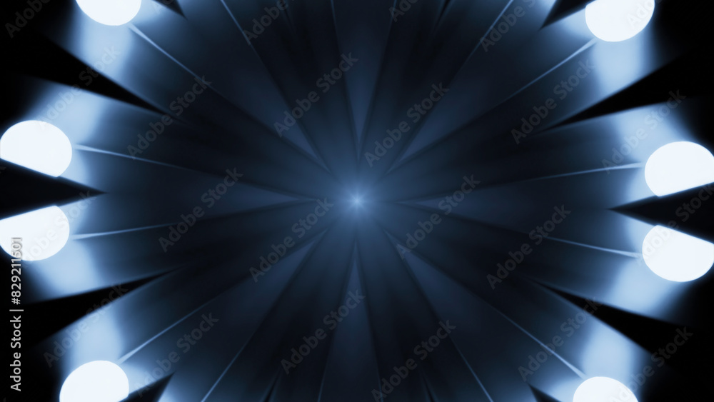 Poster pulsating hypnotic animation in center. design. dark background rays with pulsating luminous pulses.