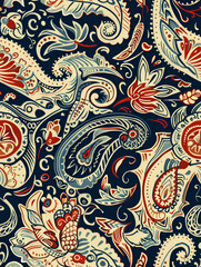 Vintage Paisley Floral Pattern with Bold Colors

