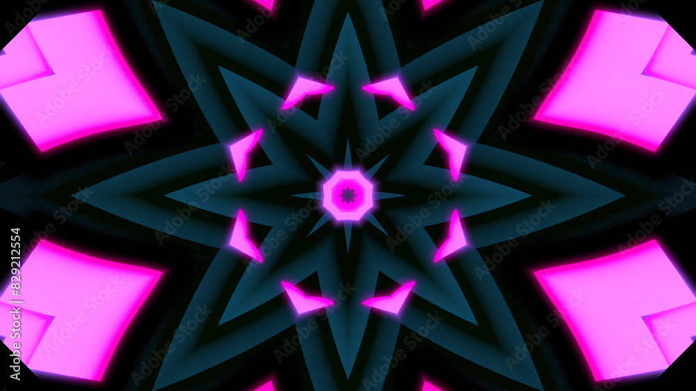 Poster pulsating pattern with psychedelic effect. design. floral pattern with colored center pulsates in mo