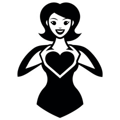 A beautiful Girl with heart shape , girl with heart shape vector silhouette, isolated white background