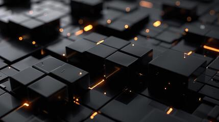 Obraz premium Hi-tech visuals enhanced by onyx black squares merging with light patterns.