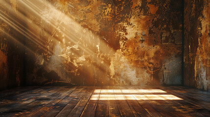 Cozy bronze room with vintage sun rays, evoking a warm, nostalgic feel.