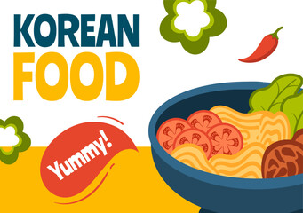 Korean Food Social Media Background Illustration Flat Cartoon Hand Drawn Templates