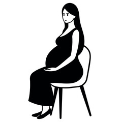 A pregnant woman relaxing sitting on the chair, vector silhouette, isolated white background
