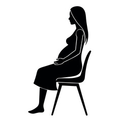Fototapeta premium A pregnant woman relaxing sitting on the chair, vector silhouette, isolated white background