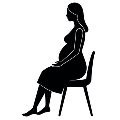 A pregnant woman relaxing sitting on the chair, vector silhouette, isolated white background