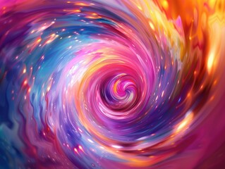 Vivid abstract digital art depicting a swirling cosmic vortex filled with dynamic colors