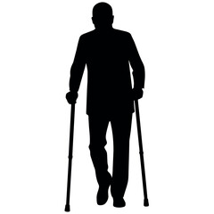 A old man stand with two cane holding with hands, A Grandpa walking with cane vector silhouette isolated white background