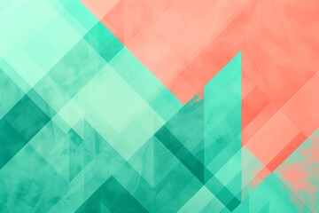 Contemporary geometric shapes in aqua and coral enhance this abstract duotone gradient.