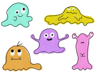 カラフルなおばけの手書きイラスト