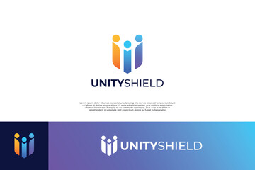 Unity shield logo design. Human protect logo