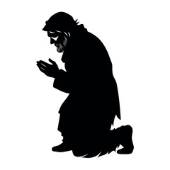 A street beggar begging on the road to the other people vector silhouette, a street beggar