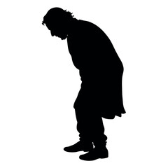 A street beggar begging on the road to the other people vector silhouette, a street beggar