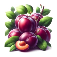 plums with leaves