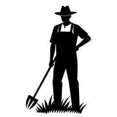 a agriculture farmer working on the field vector black color silhouette, white background