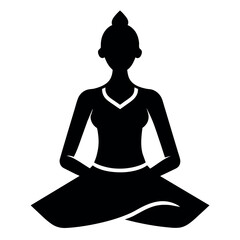 A rural Cultural woman doing yoga at home vector silhouette, white background