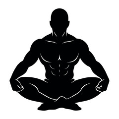 A body Builder Doing Yoga sitting on the ground vector silhouette, white background