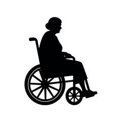 a disable old woman sitting on the wheel chair vector silhouette