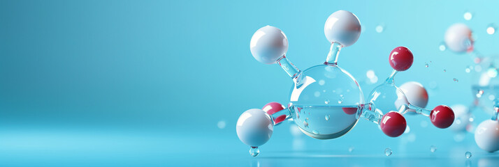 Model shows chemical reaction on blue background, perfect for educational web banners space for text