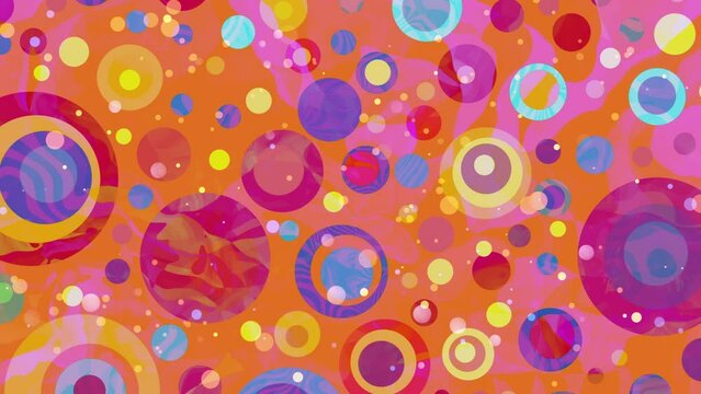 Abstract Groovy Background - Hypnotic and Trippy: Swirling, Twirling Circles with Funky, Colorful Motion - Orange, Purple and Red Circles