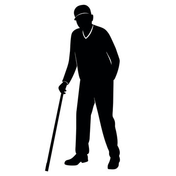 recommend clip art: A Old Grandpa Stand with cane vector silhouette, Old man walking with cane vector silhouette