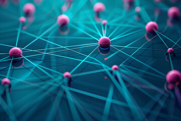 Teal blue wireframe combined with magenta plexus nodes for a striking tech visual.