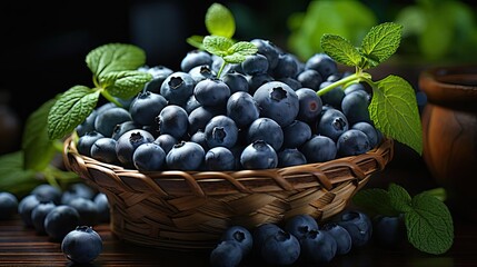 realistic fresh blueberries with black and blur background
