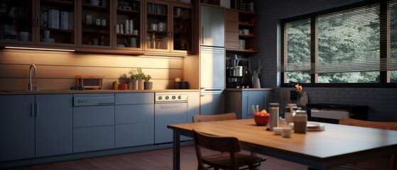 Contemporary Fusion of Luxury and Comfort in Design with Kitchen by generative Ai.