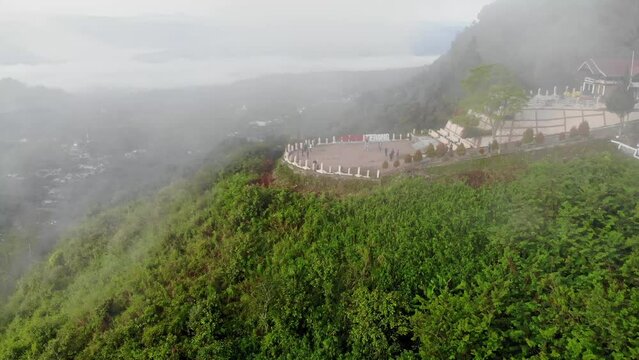 Aerial video of a foggy morning view in Pantan Terong, Takengon, Aceh