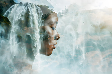 double exposure image of women with waterfall
