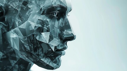 Digital textile sculpture capture of a human figure composed of digital textiles in geometric patterns