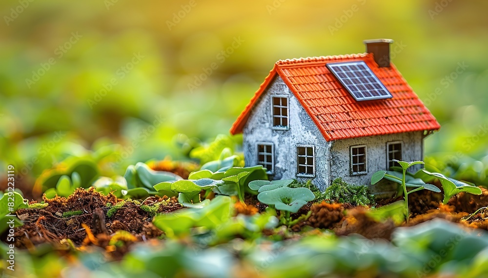 Poster house with solar panels 