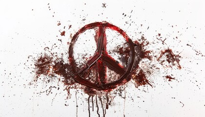 Blood stained mud with peace symbol on white background