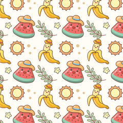 Cute Pattern Beach Summer Party Vibes Banana Watermelon background design