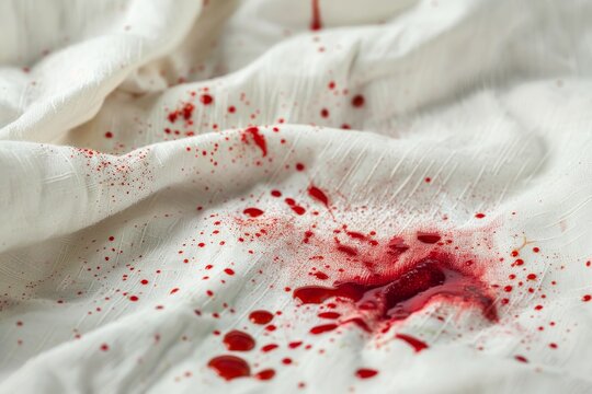 Blood stains on white cloth dirty and needing cleaning