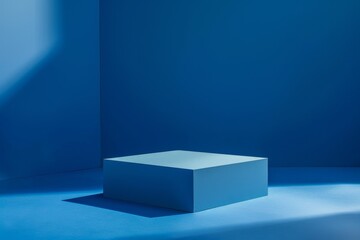 Blue backdrop with shadows and lighting Empty cube podium Mockup