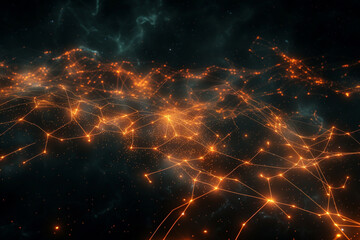 Electric orange lines on a space-like dark background symbolize dynamic logistics.