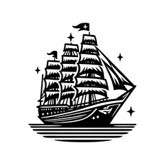 pinisi ship illustration, pinisi ship silhouette