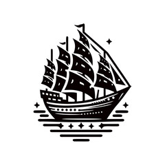 pinisi ship illustration, pinisi ship silhouette