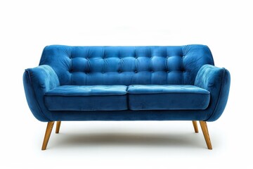 Fototapeta premium Blue sofa on wooden legs isolated on white background Furniture collection